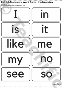 High Frequency Word Cards: 25 Words Kindergarten | Teachific