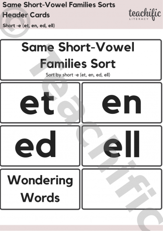 Preview image for Short Vowel Family Sorts: Short e (et, en, ed, ell)