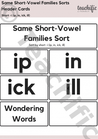 Preview image for Short Vowel Family Sorts: Short i (ip, in, ick, ill)
