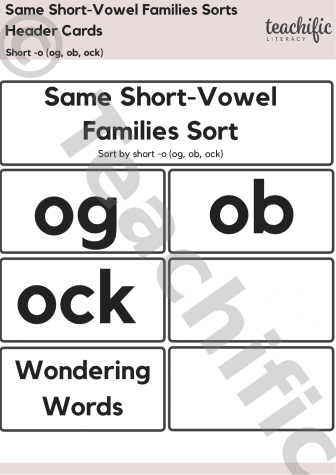 Preview image for Short Vowel Family Sorts: Short o (og, ob, ock)