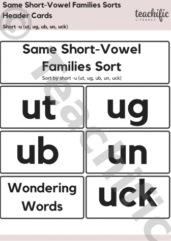 Preview image for Short Vowel Family Sorts: Short u (ut, ug, ub, un, uck)