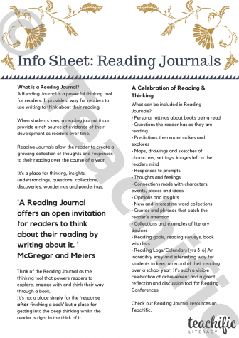 Preview image for Info Sheet for Reading Journals, Yrs F-8