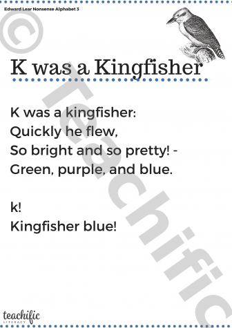 Preview image for Poems: K was a Kingfisher Nonsense Alphabet 3, Yrs 2,3