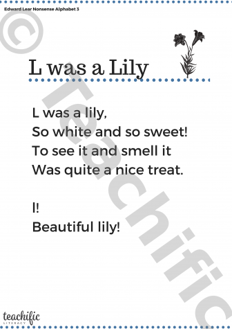 Preview image for Poems: L Was a Lily Nonsense Alphabet 3, Yrs 2,3