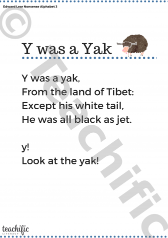 Preview image for Poems: Y Was a Yak - Nonsense Alphabet 3, Yrs 2.3