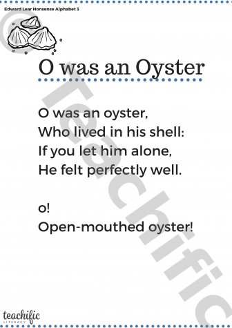 Preview image for Poems: O Was an Oyster - Nonsense Alphabet 3, Yrs 2,3