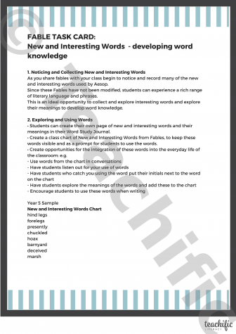 Fable Task Card: Fable Features Chart | Teachific