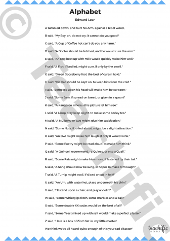 Preview image for Poem: Alphabet - Edward Lear