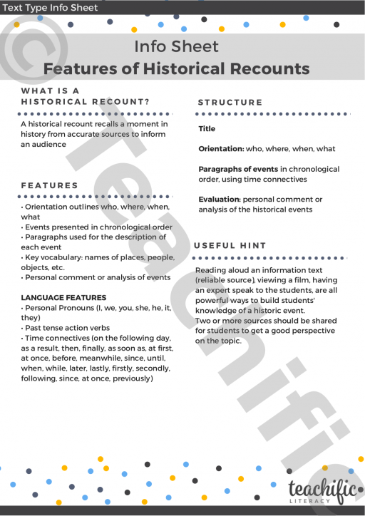 Recount Text Type Example Info Sheets: Text Types - Historical Recount | Teachific