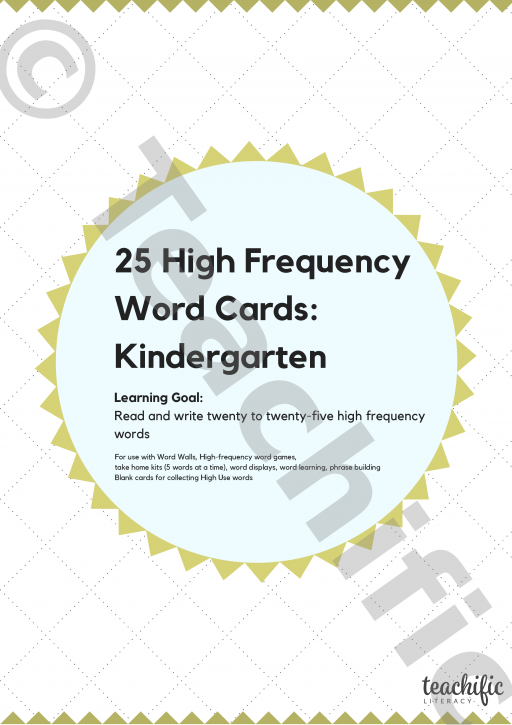 High Frequency Word Cards: 25 Words Kindergarten | Teachific