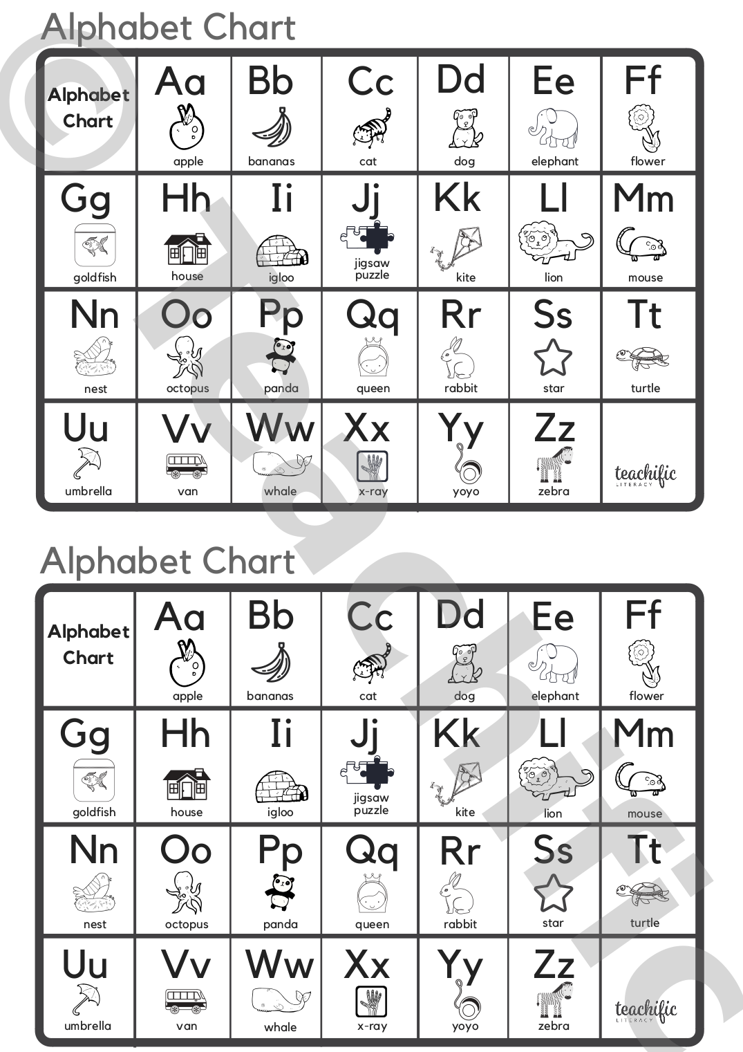 Alphabet Charts: Illustrated - Small | Teachific