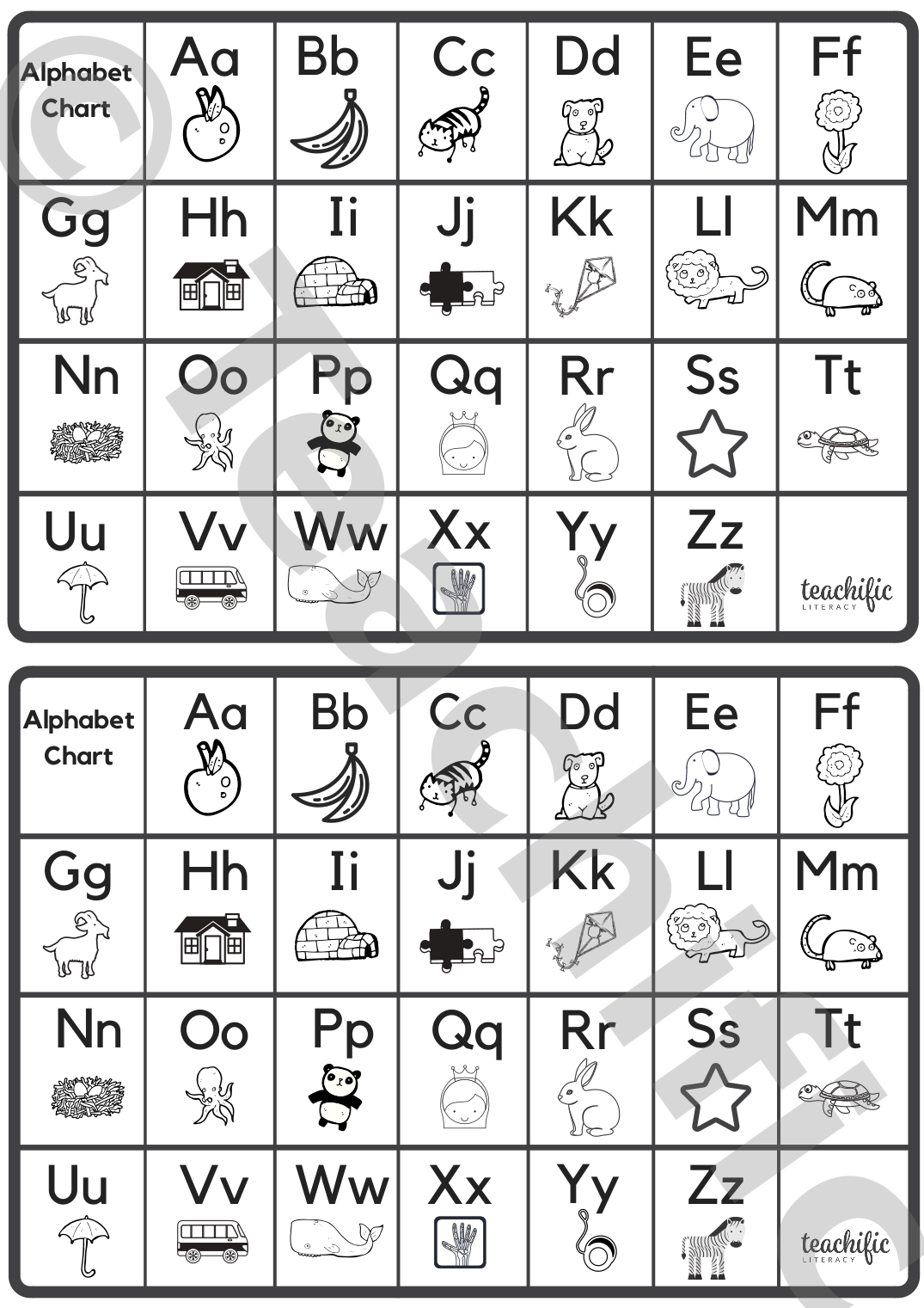 Alphabet Charts: Illustrations Only - Medium | Teachific