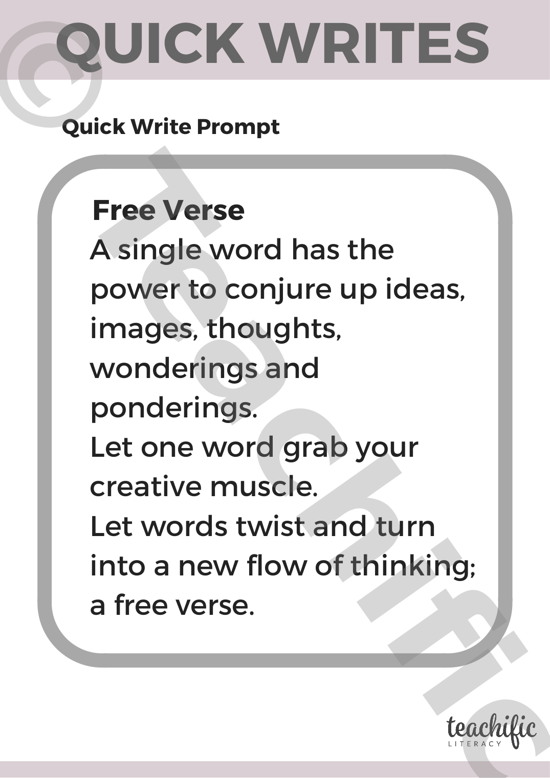 Quick Writes Free Verse 1 Teachific