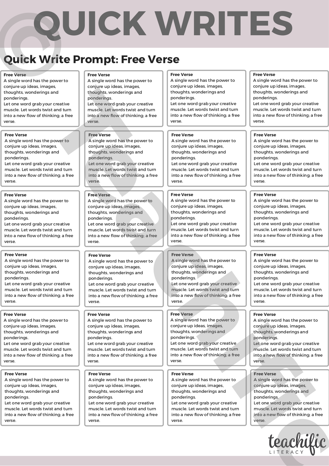 Quick Writes Free Verse 1 Teachific