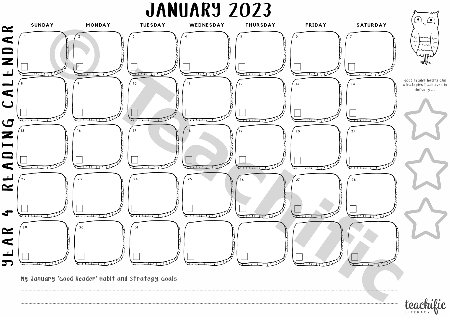 My Reading Calendar 2023 Yr 4 Teachific
