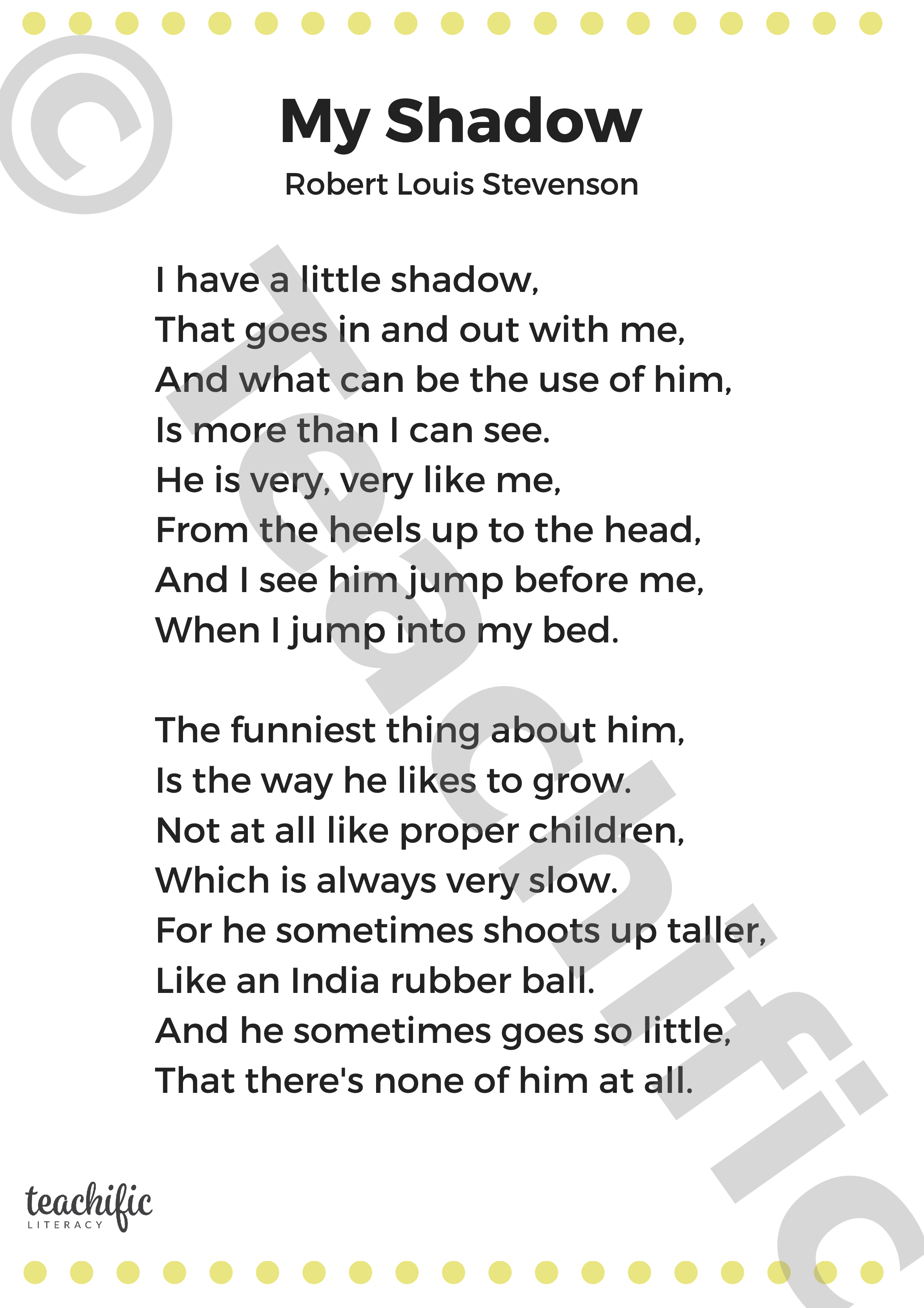 Poems: My Shadow, K-3 - Robert Louis Stevenson | Teachific