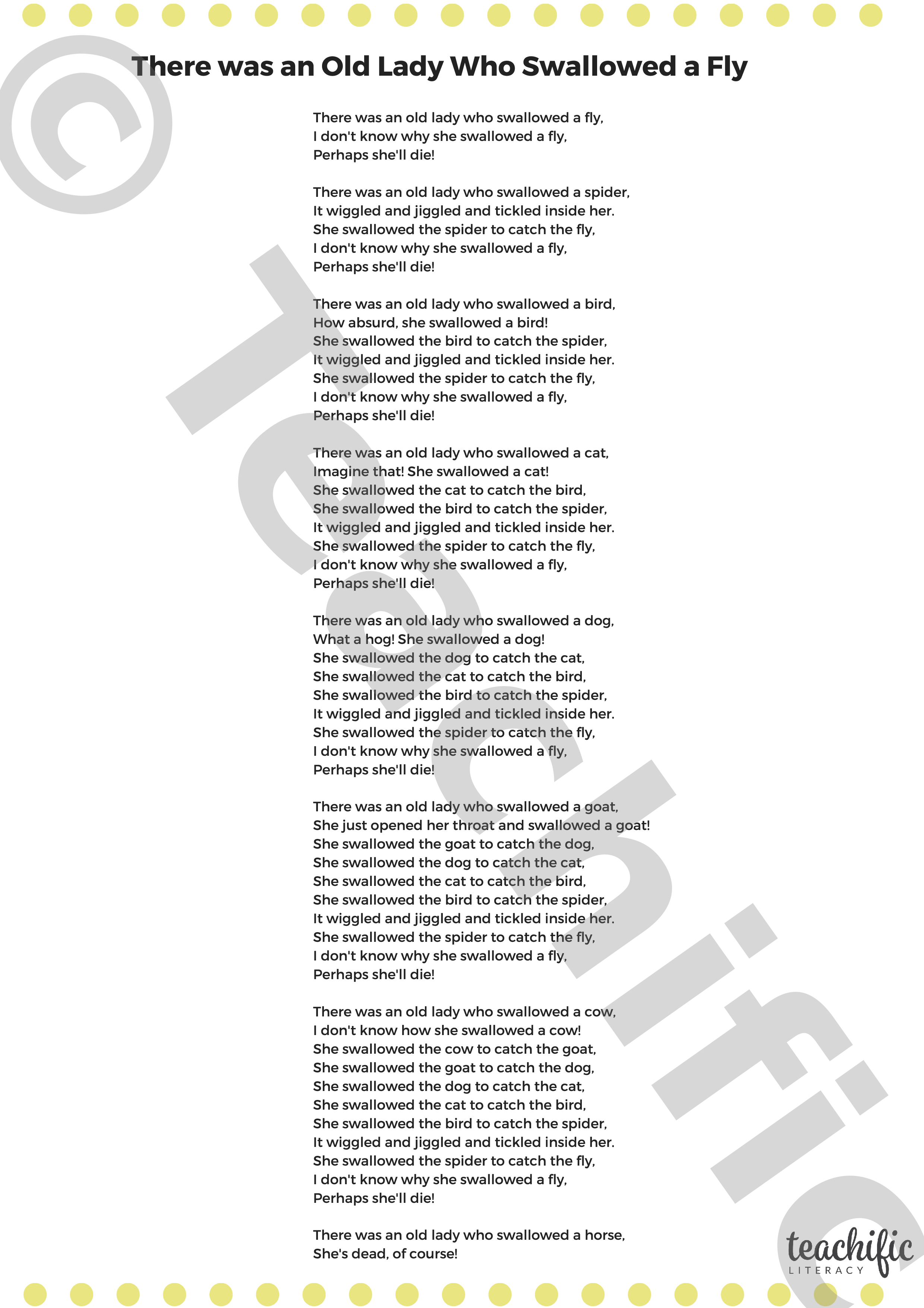 Poems There Was An Old Lady Who Swallowed A Fly K 3 Teachific