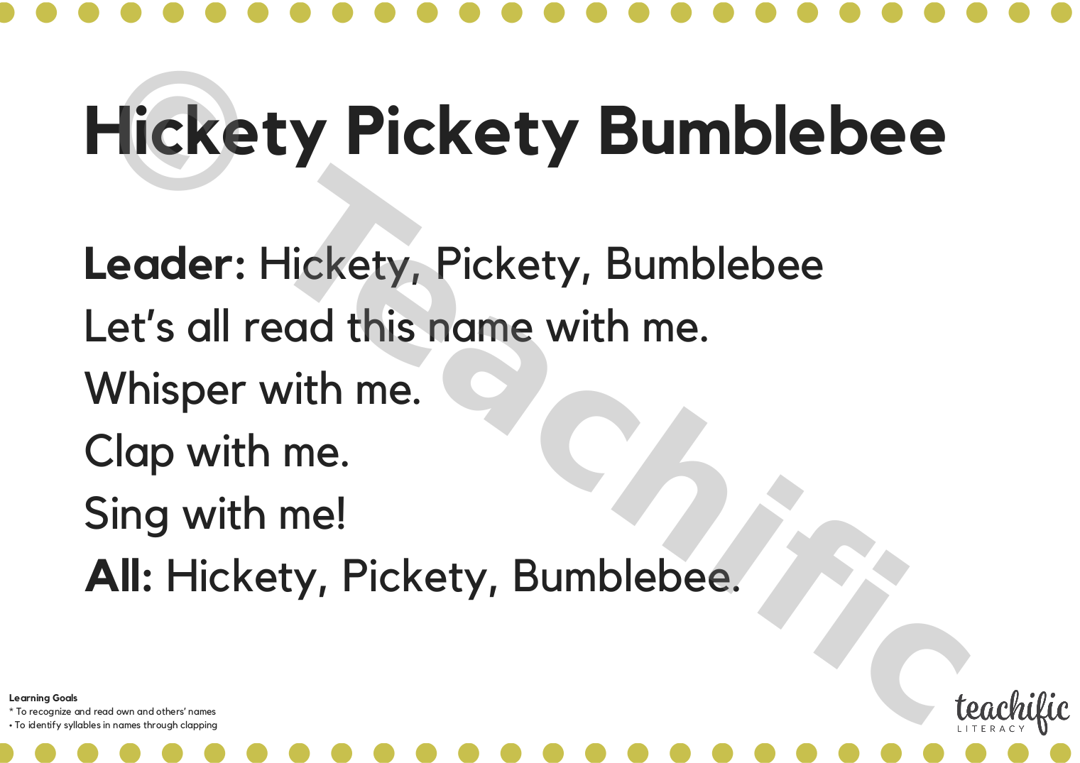 Name Games Hickety Pickety Bumblebee Teachific
