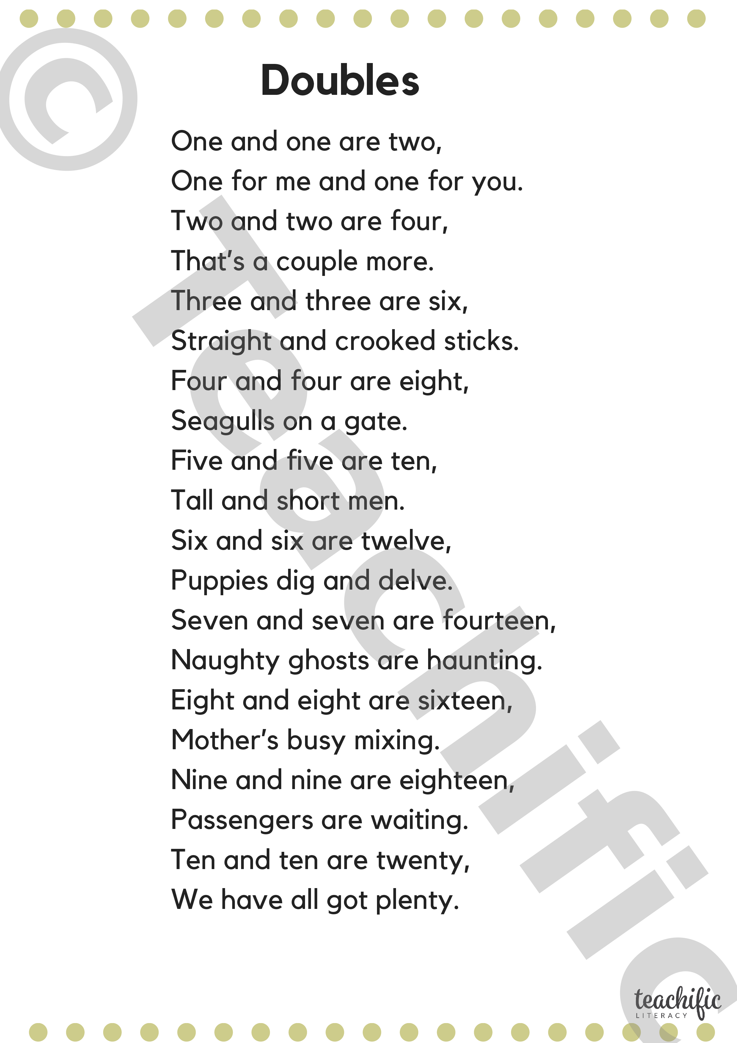 Poem Doubles A Counting Rhyme Teachific