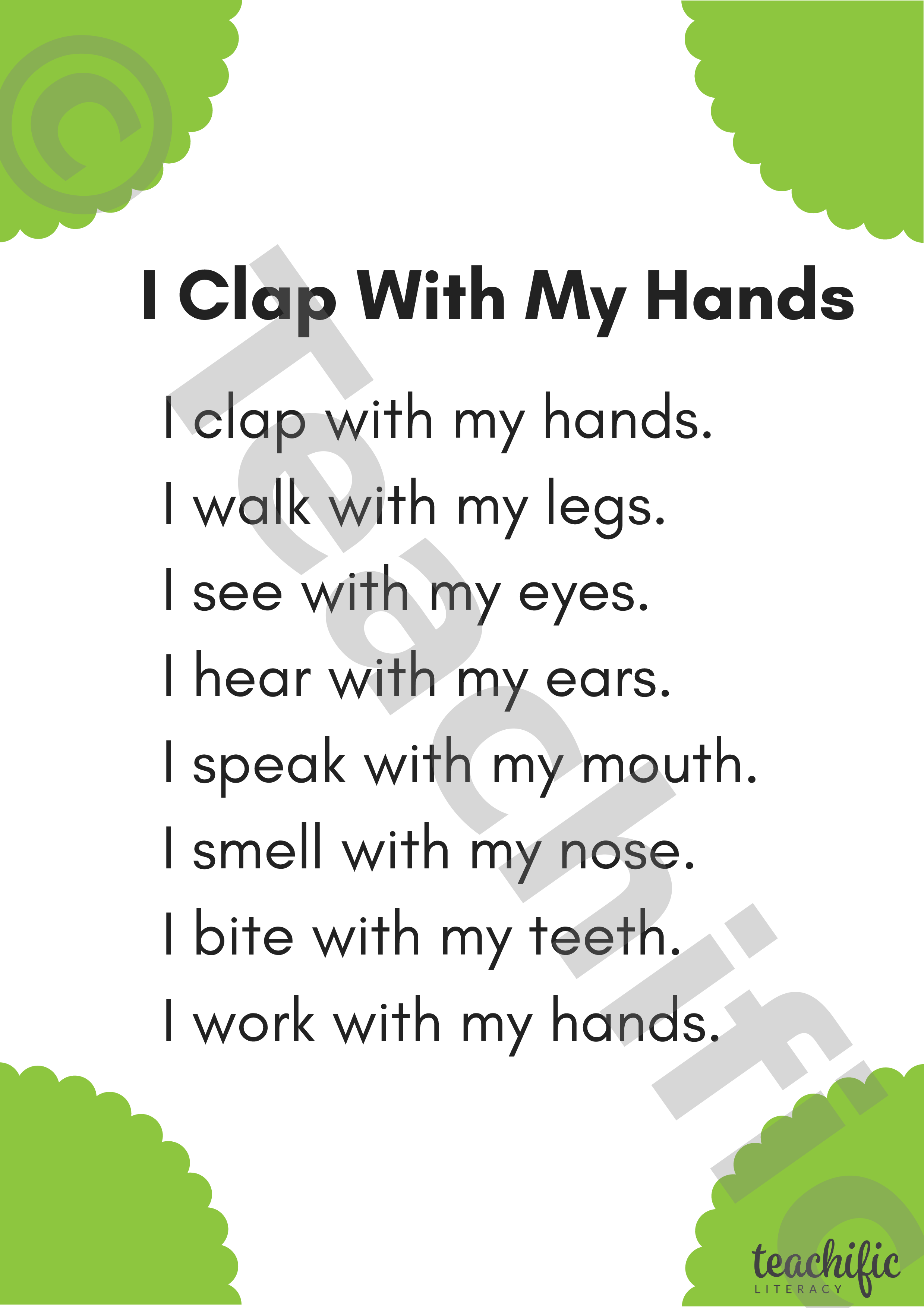 Poems K-2: I Clap With My Hands | Teachific