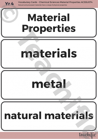 Preview image for Science Vocabulary Cards: Yr 4 Chemical Sciences - Material Properties