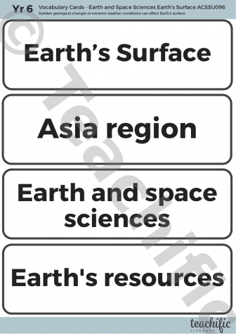 Preview image for Science Vocabulary Cards: Yr 6 Earth and Space Sciences - Earth's Surface 