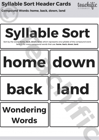 Preview image for Affix and Syllable Sorts: Syllable - Compound Words (land, back, down, home)