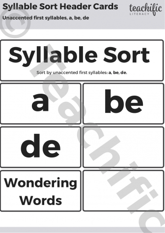 Preview image for Affix and Syllable Sorts: Syllable - Unaccented First syllables (a, be, de)