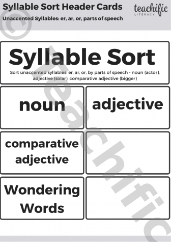 Preview image for Affix and Syllable Sorts: Syllable - Unaccented Syllables (er, ar, or) Parts of Speech