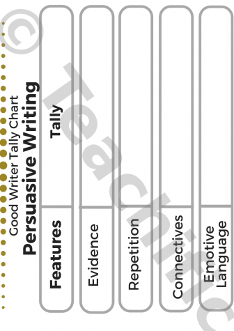 Preview image for Tally Charts: Good Writer Persuasive Writing Features - Class Version