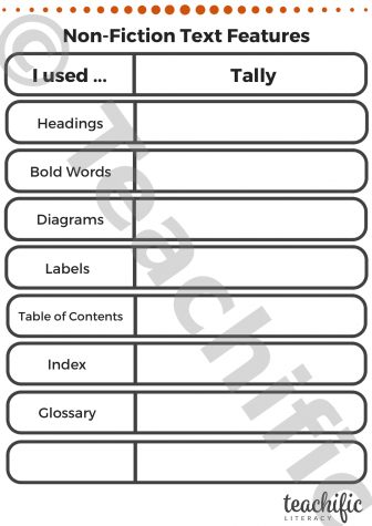 Preview image for Tally Charts: Non Fiction Text Features (Student Version)