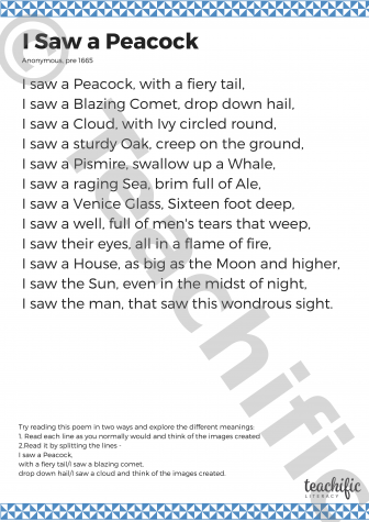 Preview image for Poems Yr 5-8: I Saw a Peacock