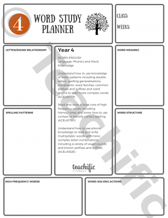 Preview image for Word Study Planners: Yr 4 ACARA