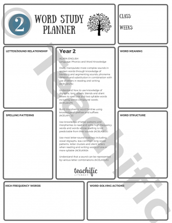 Preview image for Word Study Planners: Yr 2 ACARA