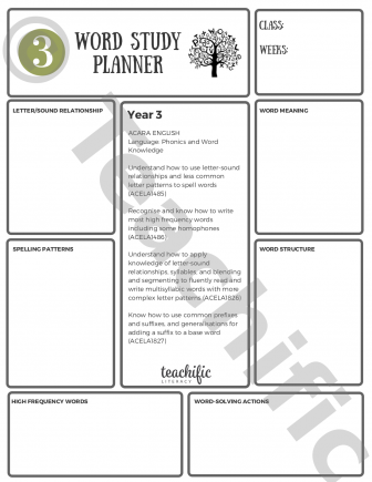 Preview image for Word Study Planners: Yr 3 ACARA