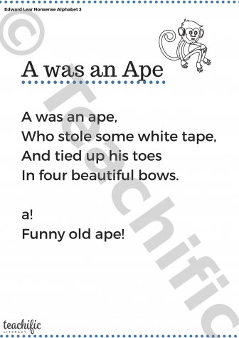 Preview image for Poems: A was an Ape Nonsense Alphabet 3, Yrs 2,3