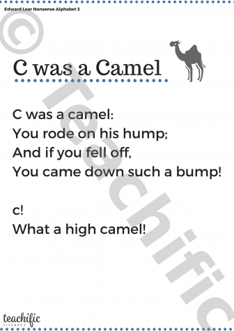 Preview image for Poem: C was a Camel Nonsense Alphabet 3, Yrs 2,3