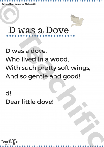 Preview image for Poems: D was a Dove Nonsense Alphabet 3, Yrs 2,3