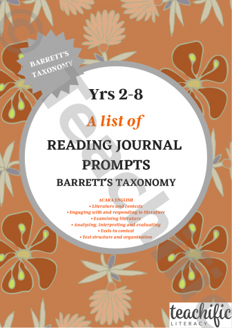 Preview image for A List of Reading Journal Prompts - Barrett's Taxonomy, Yrs 2-8