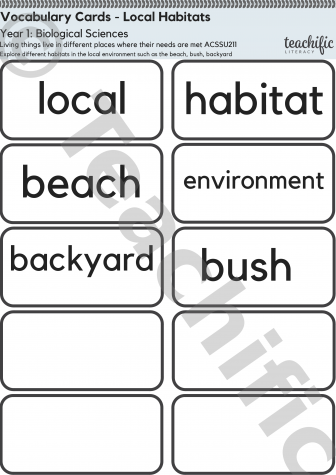 Preview image for Science Vocabulary Cards: Yr 1 Biological Sciences - Local Habitats 