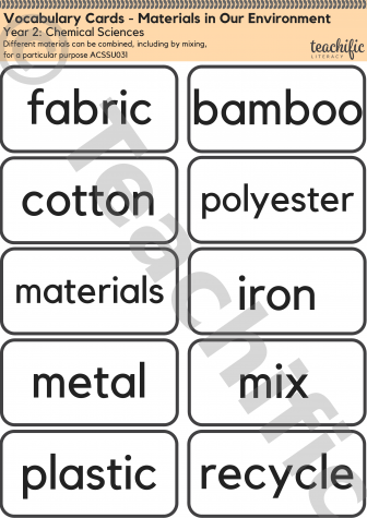 Preview image for Science Vocabulary Cards: Yr 2 Chemical Sciences - Materials in Our Environment 
