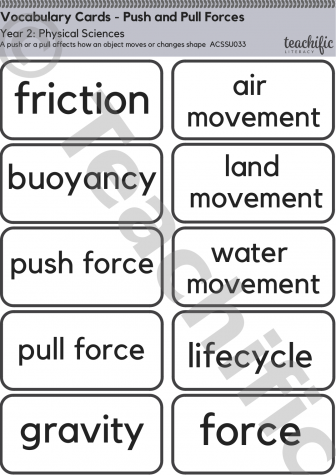Preview image for Science Vocabulary Cards: Yr 2 Physical Sciences - Push and Pull Forces 