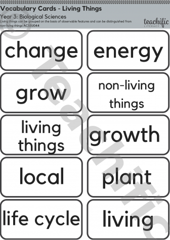 Preview image for Science Vocabulary Cards: Yr 3 Biological Sciences - Living Things 