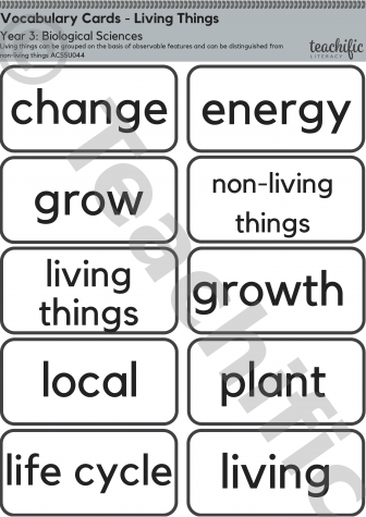 Preview image for Science Vocabulary Cards: Yr 3 Biological Sciences - Living Things