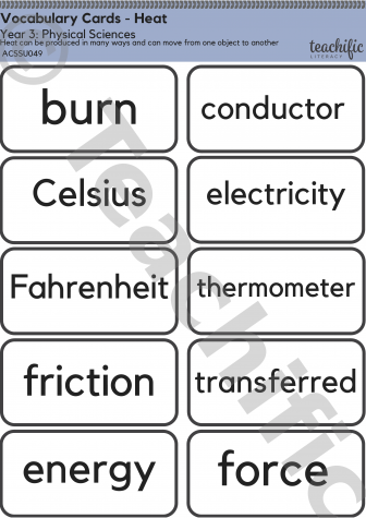 Preview image for Science Vocabulary Cards: Yr 3 Physical Sciences - Heat
