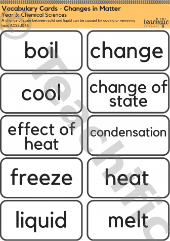 Preview image for Science Vocabulary Cards: Yr 3 Chemical Sciences - Changes in Matter 