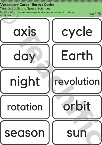 Preview image for Science Vocabulary Cards: Yr 3 Earth and Space Sciences - Earth's Cycles 