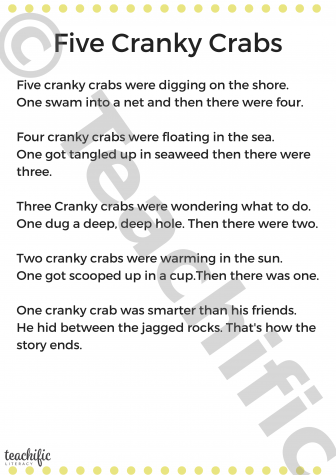 Preview image for Poem: Five Cranky Crabs - Counting Rhyme
