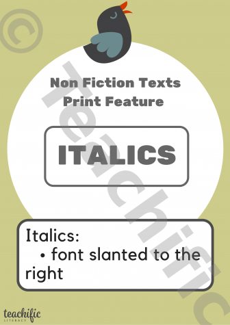 Preview image for Non Fiction Poster: Print Features, Yrs K-2 - Italics 