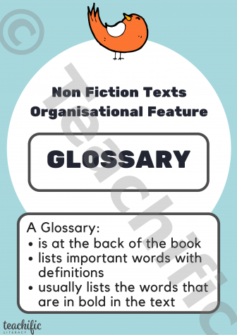 Preview image for Non Fiction Poster: Organisational Feature, Yrs K-2 - Glossary